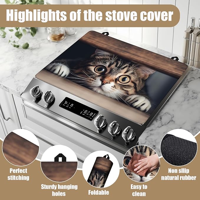 Cute Cat Stove Top Covers for Electric Stove, Electric Gas Stove Pad Heat Resistant Range Cooktop Protector for Home Decor Kitchen 28"x20"