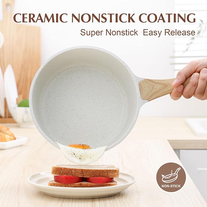 SENSARTE 2.5 QT Ceramic Nonstick Saucepan with Lid, PTFE/PFAS/PFOA Free | Medium Cooking Pot with Stay Cool Handle, Induction Compatible Saucepot, Ceramic Coating