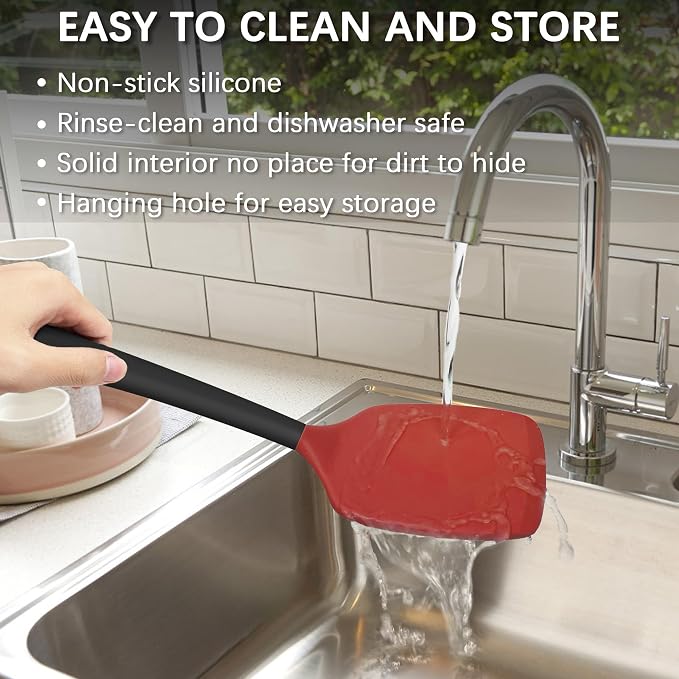 Coukre 2 Pack Silicone Spatula Set,High Heat Resistant, BPA-Free | Dishwasher Safe Kitchen Spatula for Nonstick Pans, Solid & Slotted Turners for Cooking, Sautéing, and Flipping, RedBlack
