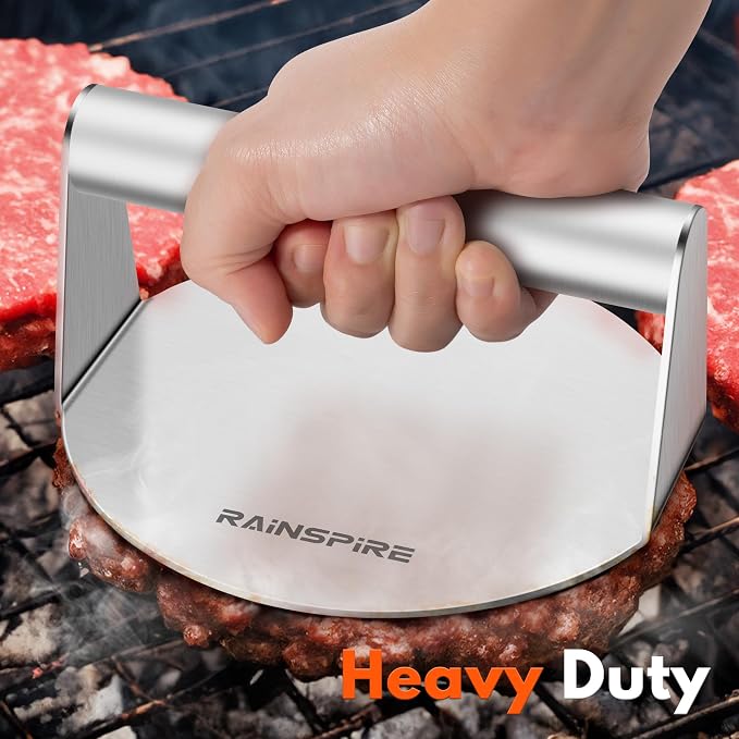 Rainspire Upgraded 304 Stainless Steel Smash Burger Press 5.5 inch Burger Smasher Hamburger Smasher Tool for Griddle, Perfect for BBQ Grill Cooking Gifts for Chef, Silver