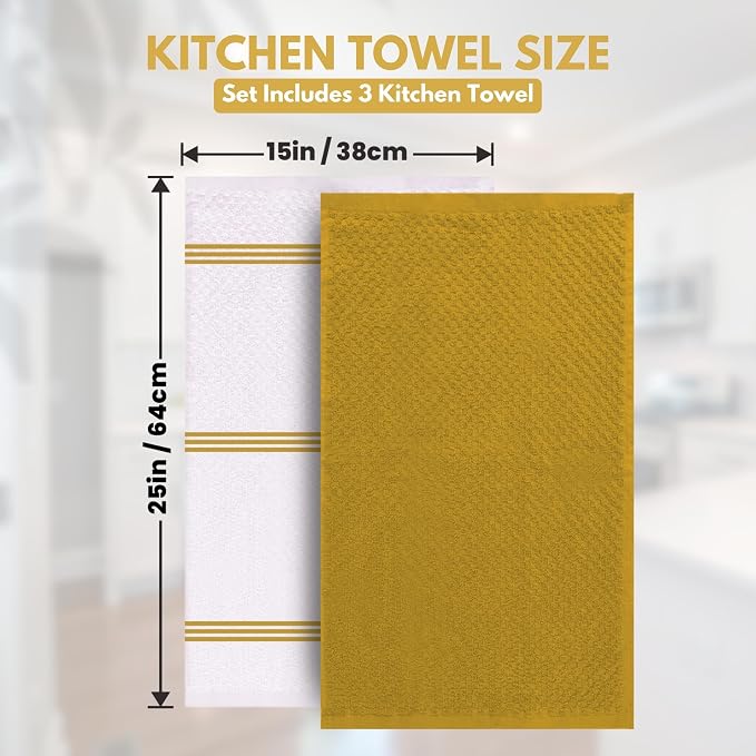 Infinitee Xclusives Kitchen Towels - 3 Pack - Cotton Dish Towel |15" x 25"| | 100% Cotton, Highly Absorbent Tea Towels - Lint Free, Soft, Durable & Quick Dry, Ideal for Drying Dishes & Kitchen Cleaning