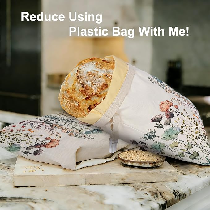 Reusable Beeswax Bread Bags for Homemade Bread & Sourdough, 2-Pack XL Airtight Food Storage Bags, Organic Cotton Linen Covers - Freezer-Friendly Freshness Preservation Keeps Fresh Longer