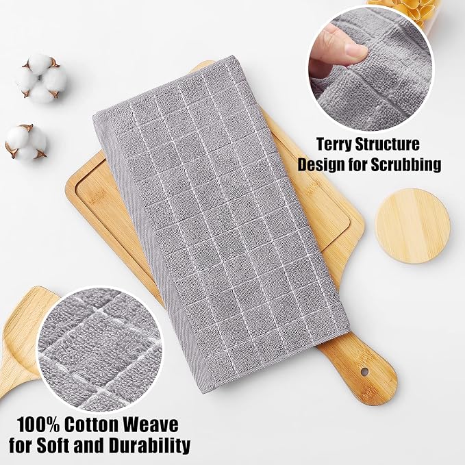 Homaxy 100% Cotton Terry Kitchen Dish Cloths, 6 Pack, Light Grey | Ultra Soft and Absorbent, Suitable for Drying and Washing Dishes