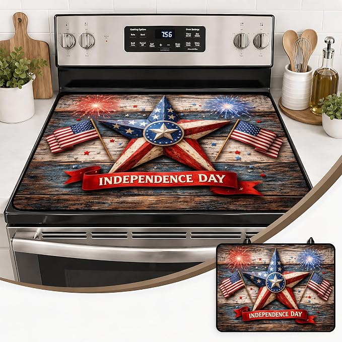 Patriotic Electric Stove Top Cover | Heat Resistant Glass Cooktop Protector for Kitchen Ceramic Countertops, Multiuse Stove Cover and Dish Drying Mat