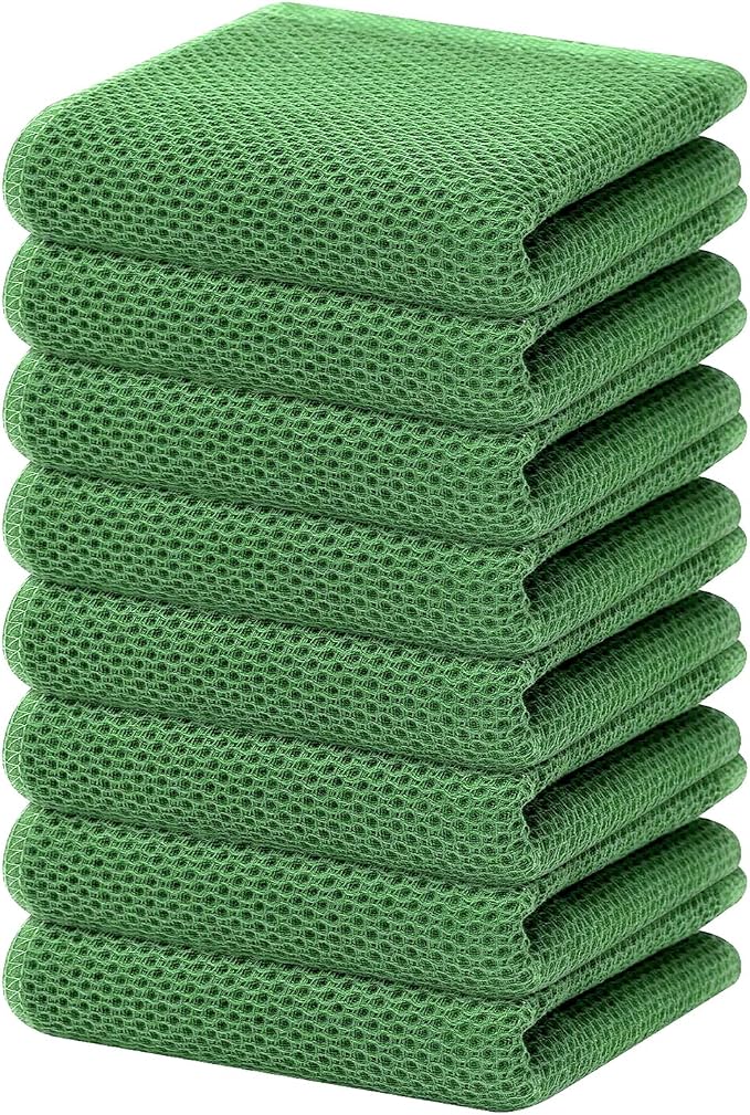 Homaxy 100% Cotton Waffle Weave Kitchen Dish Towels 8-Pack, Grass Green | 13 x 28 Inches, Ultra Soft Absorbent Dish Towels, Quick Drying Cleaning Towels