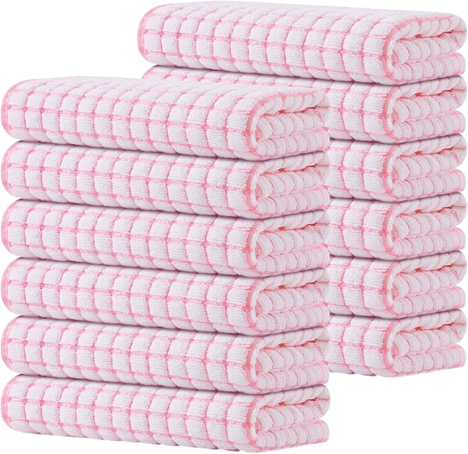 Kitinjoy Cotton 12 Pack Terry Kitchen Towels, Pink | 16 x 25 Inches Super Soft and Absorbent Dish Towels, Quick Drying hand towels for kitchen Drying