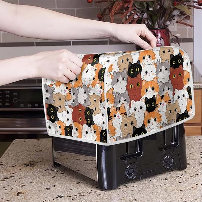 Cartoon Cat Print Toaster Oven Dust Cover 2 Slice Anti Fingerprint Bread Maker Cover Decorative Small Kitchen Appliance Covers for Kitchen Counter