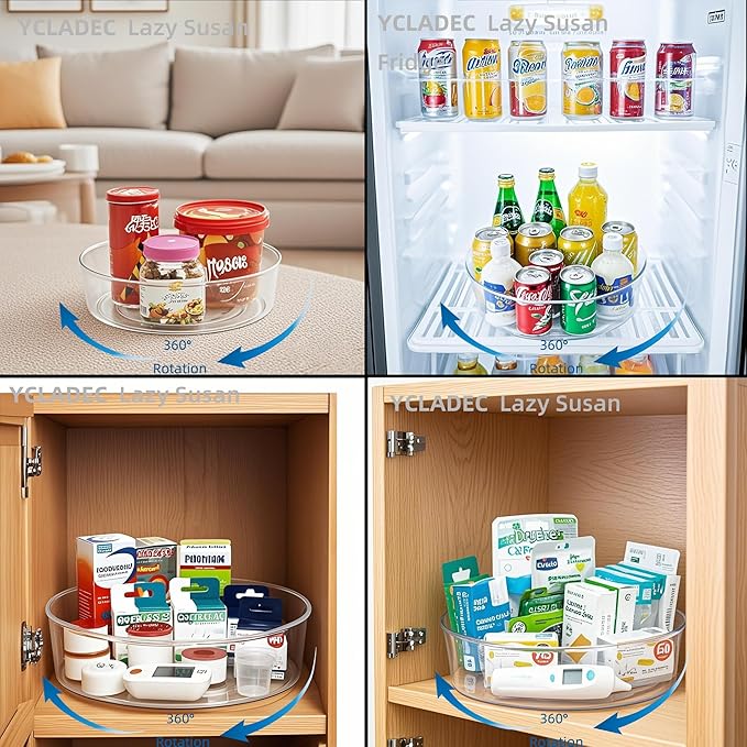 6 Pack Lazy Susan 11.5" Turntable Rotating Spin Organizer Storage | Pantry Organizers and Storage Container Bins Spice Rack Cabinet Condiment for Countertop Kitchen Fridge Bathroom Holder Clear