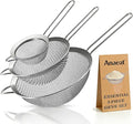 Anaeat Fine Mesh Strainers - Premium Stainless Steel Colander Sieve Sifters, with Durable Mesh and Sturdy Handle, Excellent for Sifting Dry ingredients, Flour, Pastas, Rice, Tea (3.15"+5.5"+7.87")
