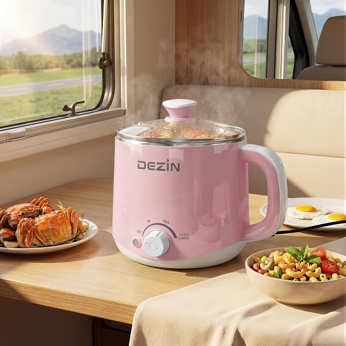 Dezin Hot Pot Electric, 1.6L Stainless Steel Ramen Cooker with Keep Warm | Rapid Noodle Cooker, Dual Temp Control, for Ramen, Egg, Pasta, Dumpling, Soup, Porridge & Oatmeal, Ideal for Dorm & Office