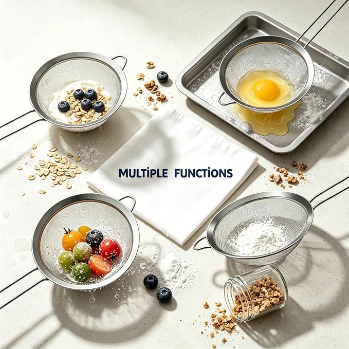 Anaeat Fine Mesh Strainers - Premium Stainless Steel Colander Sieve Sifters, with Durable Mesh and Sturdy Handle, Excellent for Sifting Dry ingredients, Flour, Pastas, Rice, Tea (8.67"）