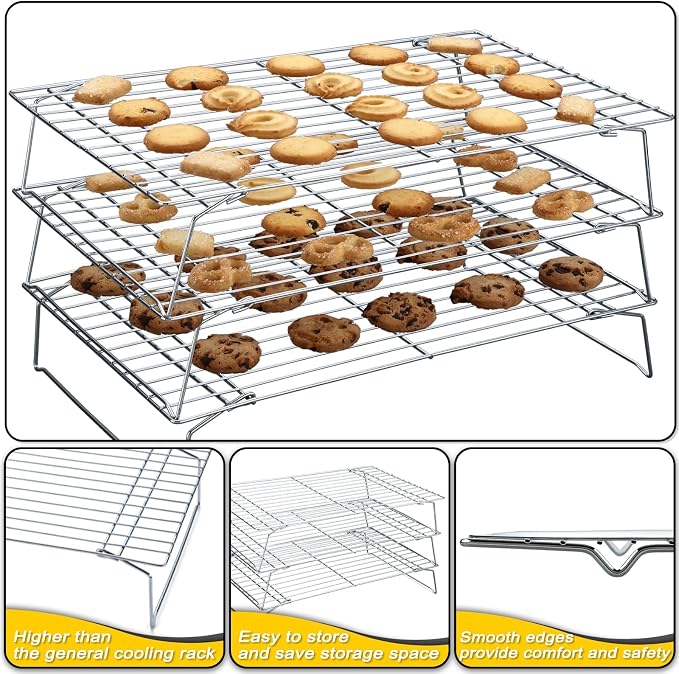 Hunnycook Cooling Racks - 10 * 16 Inch 3PCS Stackable Tall Baking Racks, Stainless Steel Wire Rack for Baking Sheet, Cooling Racks for Cooking and Baking, Oven and Dishwasher Safe