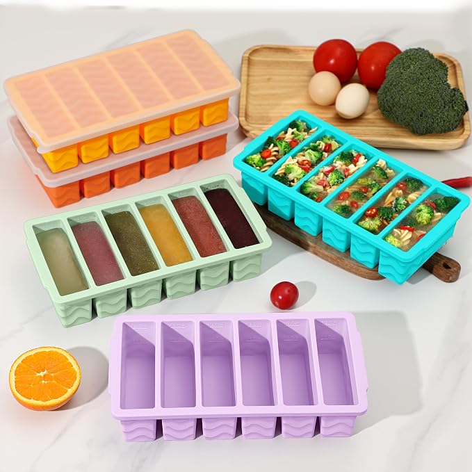4-Pack Silicone Freezer Trays with Lid, Soup Freezer Container Molds | Large 2-Cup(500ml), Small 1/2-Cup (125ml), BPA Free, Freezer Tray for Soup, Stews, Sauces, Meal Prep, Broth, Leftovers