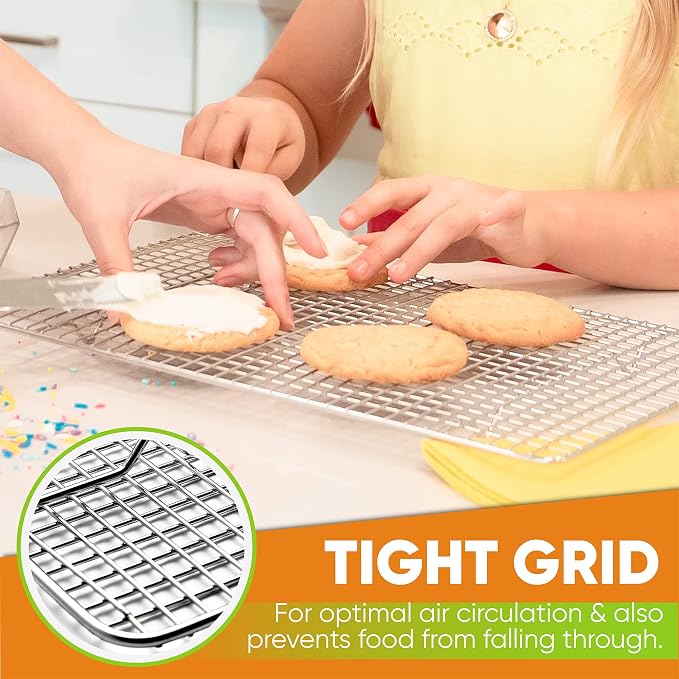 Spring Chef 10" x 15" Stainless Steel Cooling Rack for Baking, Set of 2 | Heavy Duty Cookie Cooling Rack for Kitchen, Oven Safe Wire Rack for Baking, Fits Jelly Roll Pan, Dishwasher Safe