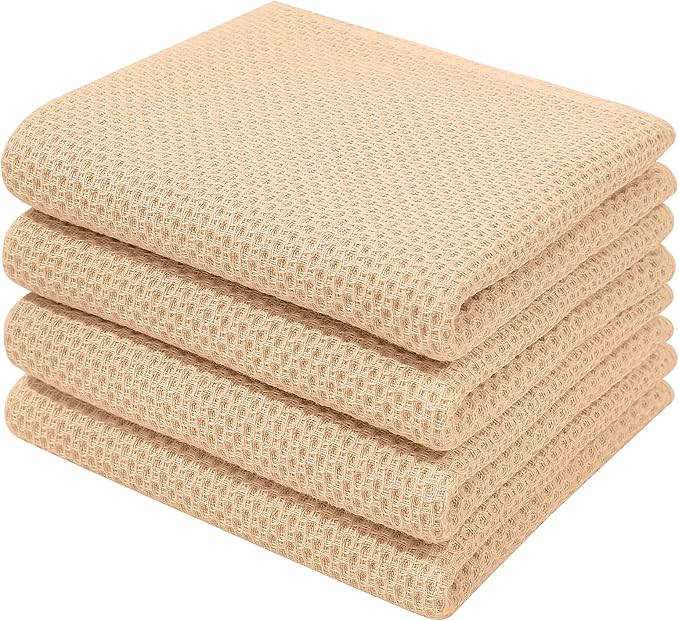 Homaxy 100% Cotton Waffle Weave Kitchen Dish Towels 4-Pack, Apricot | 13 x 28 Inches, Ultra Soft Absorbent Dish Towels, Quick Drying Cleaning Towels