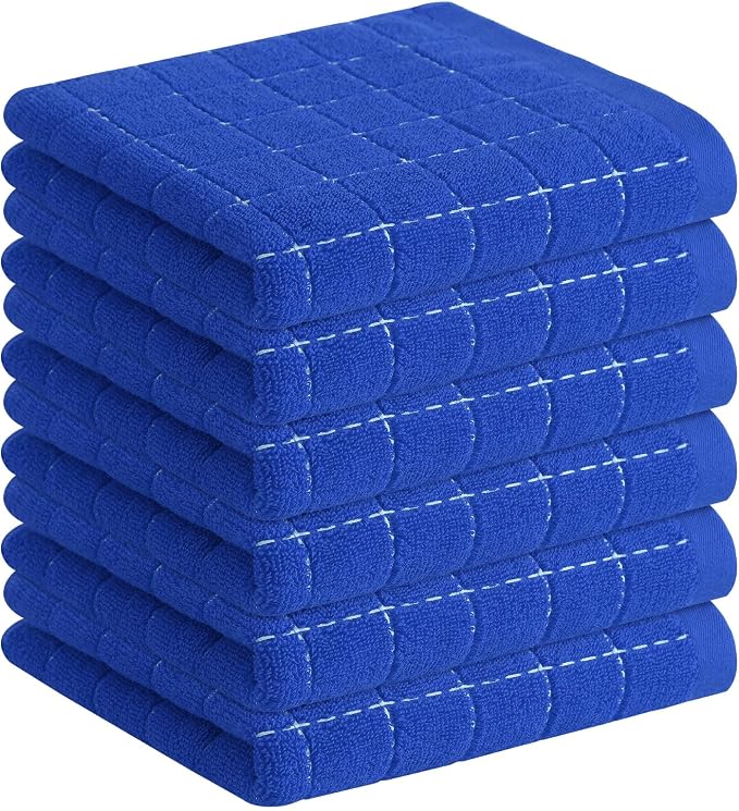 Homaxy 100% Cotton Terry Kitchen Towels, 6 Pack, Blueberry | Ultra Soft and Absorbent Dish Towels for Kitchen, Suitable for Drying and Washing Dishes