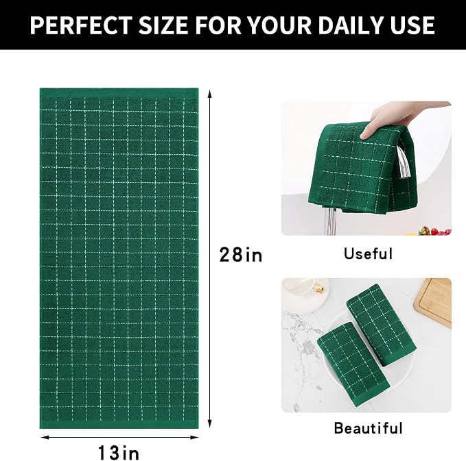 Homaxy 100% Cotton Terry Kitchen Towels, 8 Pack, Dark Green | Ultra Soft and Absorbent Dish Towels for Kitchen, Suitable for Drying and Washing Dishes