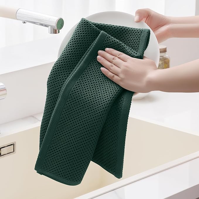 Homaxy 100% Cotton Oversized Waffle Weave Kitchen Towels 4-Pack | Blackish Green, 20 x 28 Inches, Ultra Soft Absorbent Dish Towels, Quick Drying Large Cleaning Towels