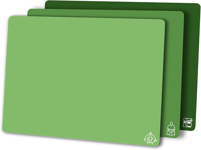 ZVP Flexible Plastic Cutting Board Set of 3 Gradient Color, Colorful Chopping Boards, BPA Free Mats, Non Slip, Dishwasher Safe, 15×12 Inch, Green Multi-Color