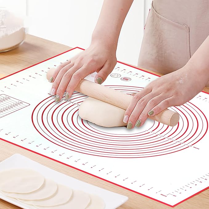 Silicone Baking Mat, 32x24 inch Non Stick Kneading Mat for Rolling Dough | Anti-slip, Heat Reststant, Dishwasher Safe, With Cable Ties &Crem Scraper, With Measurement