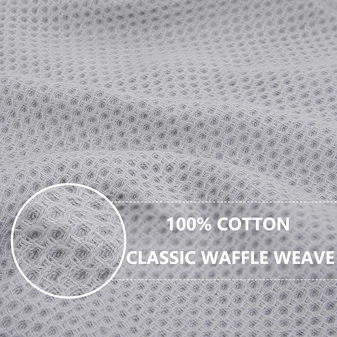 Homaxy 100% Cotton Waffle Weave Kitchen Dish Cloths 8-Pack, Light Gray | 12 x 12 Inches, Ultra Soft Absorbent Dish Towels, Quick Drying Dish Rags with Hanging Loop