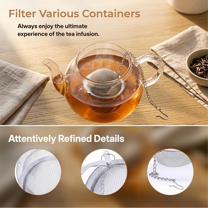 8Pcs 304 Stainless Steel Mesh Tea Ball for Loose Leaf Tea | Tea Strainer Infuser Filter with Long Chain for All Cups, Reusable Tea Diffuser for Herbal Tea & Spices Keep Flavors Separate