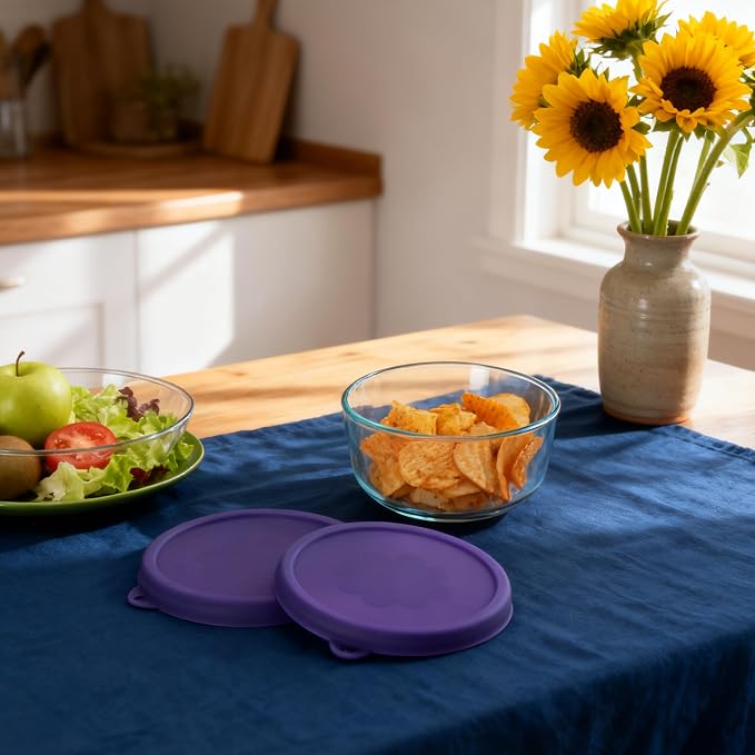 1 Cup Round Silicone Storage Cover Lids Replacement for Anchor Hocking and Pyrex 7202-PC Glass Bowls (Container not Included) (Dark Blue) 2 Pack