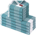 Homaxy Kitchen Towels and Dishcloths Set, Set of 8, White & Lake Blue | Bulk Cotton Waffle Weave Check Plaid Kitchen Towels, Super Soft and Absorbent Dish Cloths, 12 x 12 and 13 x 28 Inches