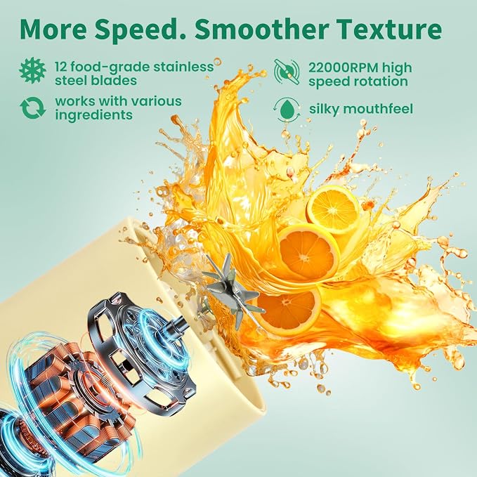 Portable Cordless Blender,Small Rechargeable Juicer | Mini Personal Blender for Smoothies and Shakes,With Automatic Cleaning Function,On The Go and Easy To Use