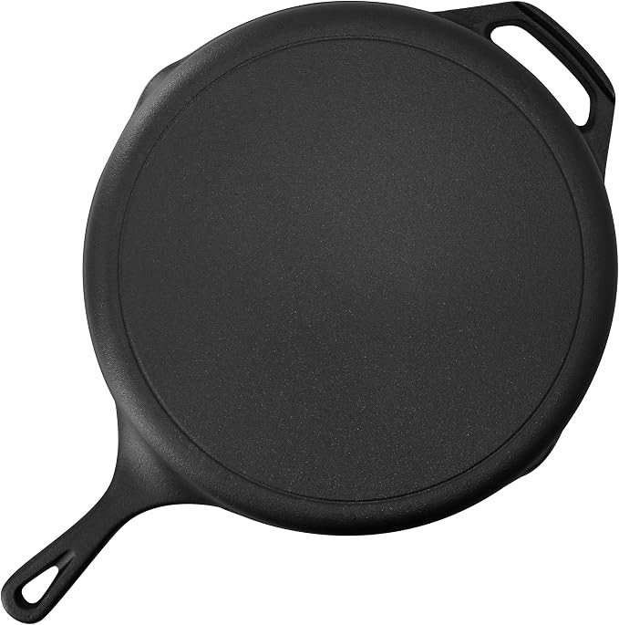 MegaChef 13 Piece Pre-Seasoned Cast Iron Skillet Set with Temperd Glass Lids and Silicone Holders
