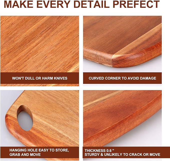 Small Acacia Wood Cutting Boards for Kitchen with Hanging | Mini Wooden Cutting Board for Vegetables, Fruit, Bread, Meat - BPA Free, 9" x 6.5"