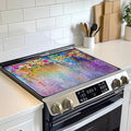Stove Top Cover for Electric, Colorful Flowers Watercolor Plants Glass Ceramic Stove Cover,Heat Resistant Flat Stovetop Protector, Dish Drying Mats for Kitchen