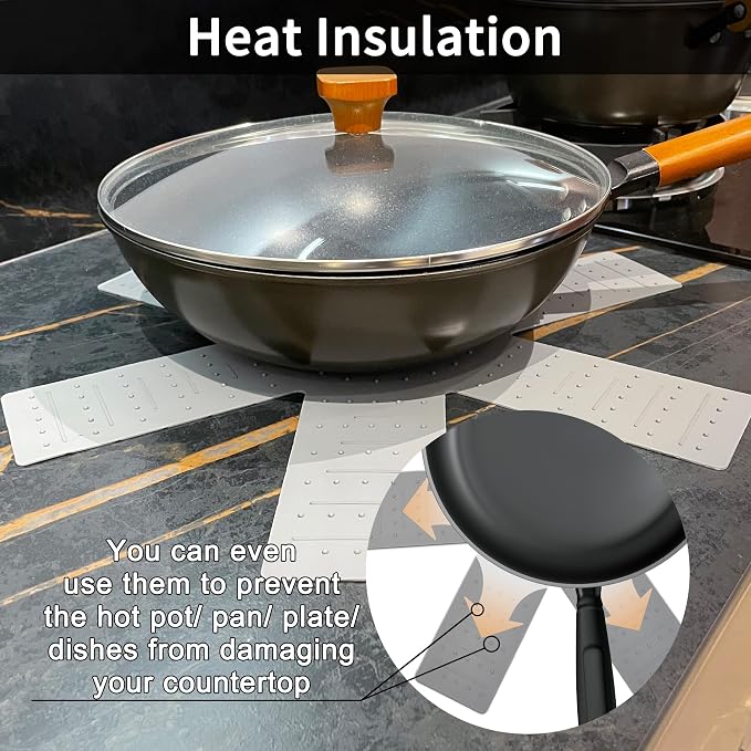 Silicone Pot Protectors - Pan Protectors for Stacking 3 Piece Grey | silicone cookware protector pad liners; stacking pan protector with opening/fixing design to separators pot and pans divider