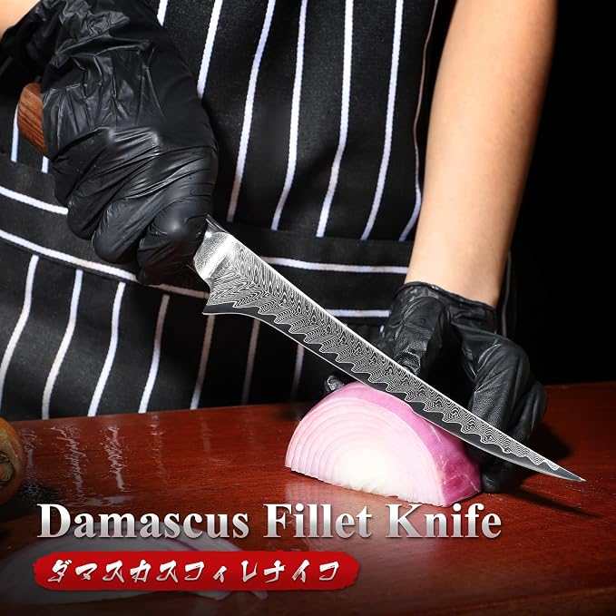 Dragon Creek Damascus Fillet Knife - Fish Vegetable Cutting | Japanese Fillet Knife for Birthday Thanksgiving Gift for Mom or Dad