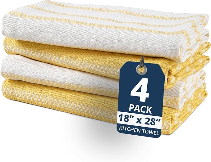 LANE LINEN Kitchen Towels Set - Pack of 4 Cotton Dish Towels for Drying Dishes, 18”x 28”, Absorbent Tea Towels, Quick Drying Kitchen Towel Set - Lemon Yellow