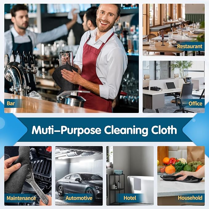 Black Microfiber Cleaning Cloth -Pack of 8, Highly Absorbent Cleaning Rags, 16"X12" All Purpose Cleaning Towels for Housekeeping, Kitchen, Car, Lint Free and Reusable Microfiber Towels