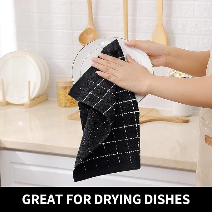 Homaxy 100% Cotton Terry Kitchen Dish Cloths, 6 Pack, Black | Ultra Soft and Absorbent, Suitable for Drying and Washing Dishes