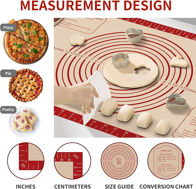 Non Stick Silicone Pastry Mat, Dough Mat for Rolling, Food-grade Reusable Baking Mat Fondant Mat Nonslip Kitchen Mat for Counter Oven Mat for Making Cookies Macarons Bread Pizza