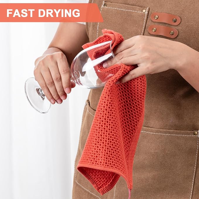 Kitchen Towels 6-Pack Kitchen Dish Cloths,100% Cotton,12x12 In,Brick Red | Towels Waffle Weave,Ultra Soft Absorbent, Quick Drying
