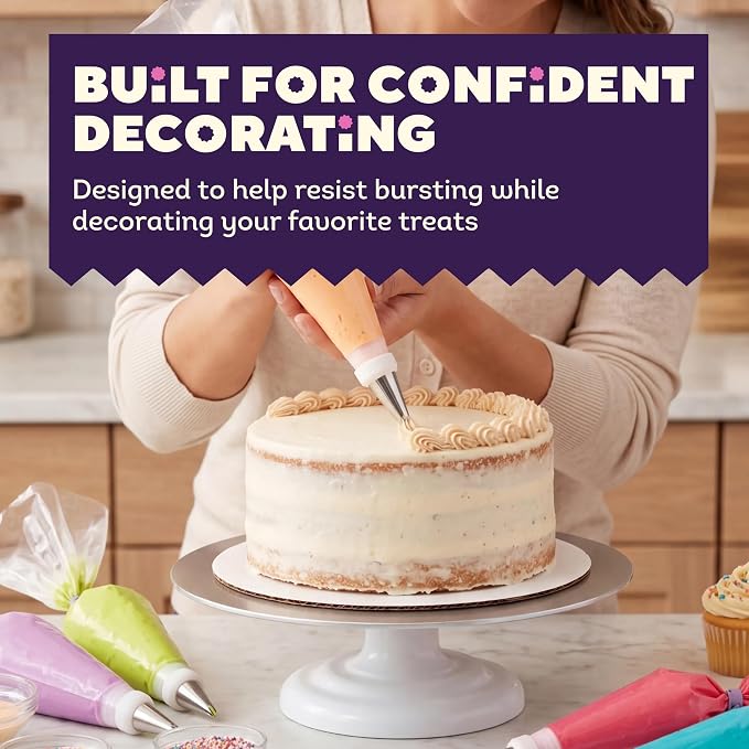 Wilton Disposable Decorating Bags, Piping Icing, 100-Count | Single-Use Piping Bags Fit All Standard Couplers & Tips, No Cleanup Required, Perfect for Icing, Frosting & Cake Decorating