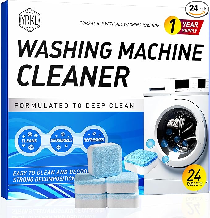 Washing Machine Cleaner Tablets – 24-Pack Deep Cleaning & Descaler for HE, Front Load & Top Load washer cleaner tablets, Septic-Safe, 12-Month Supply