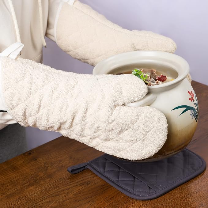 ARCLIBER 15" 482°F Terry Cloth Oven Mitts 100% Cotton Set of 2 | Quilted Lining, 1 Pair, Heat Resistant, Classic, Cotton Blend, Cooking, Baking, Grilling, Non-Slip Grip