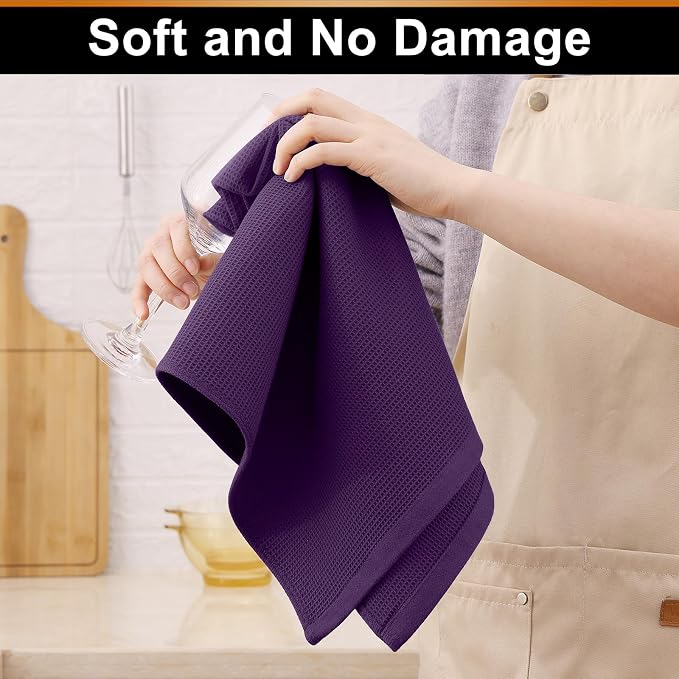 Homaxy 100% Cotton Waffle Weave Kitchen Towels, 4 Pack, Eggplant | Soft and Absorbent Dish Towels, 16 x 26 Inches Quick Dry Hand Towels