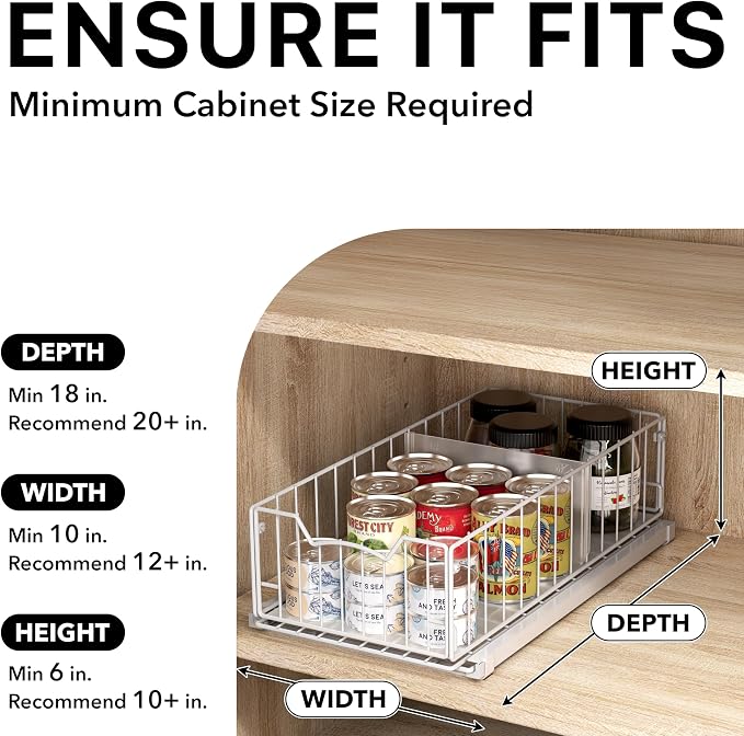 Simple Houseware Pull-Out Cabinet Sliding Basket, 17.2Dx9.7Wx5H, White | Ideal for Kitchen and Bathroom Cabinet Storage Organizer, Under Sink or Pantry Organization