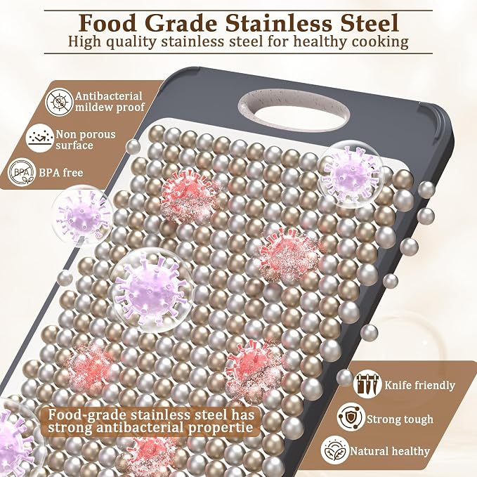 Cutting Board for Kitchen, Non Toxic 2-in-1 Double Sided Design, 304 Food Grade Stainless Steel & Wheat Straw PP Chopping Board for Meat & Vegetables, Durable Kitchen Essential, Large 16”×11”