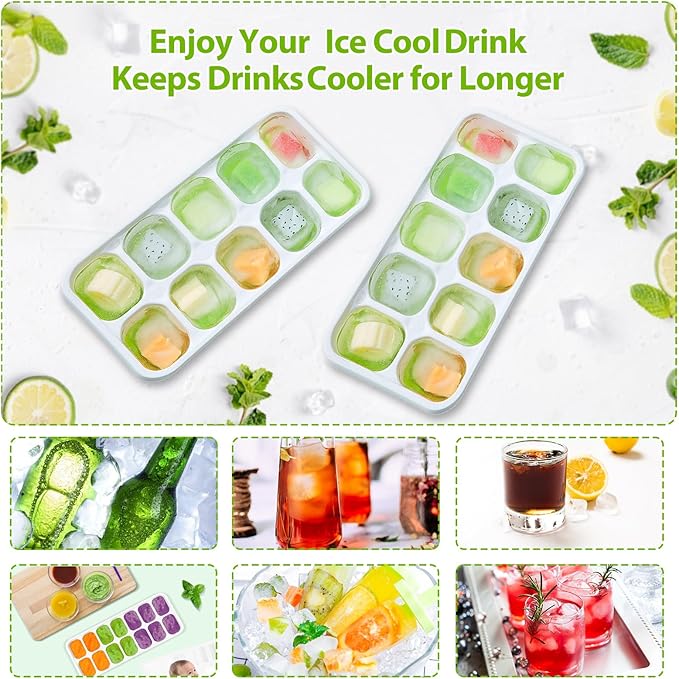 DOQAUS Ice Cube Tray with Lids, 4 Pack Silicone Ice Trays for Freezer | Stackable BPA & LFGB Safe, Easy Release for Kitchen, RV, Cocktail, Coffee, Soup & Food