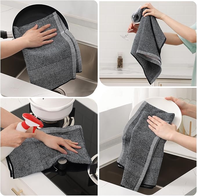 Mordimy Premium Large Cotton Kitchen Towels (18"x 28", 3 Pack), Black | 100% Ring Spun Cotton, Super Absorbent, 380 GSM, Flat & Terry, Soft, Hanging Loop Dish Towels
