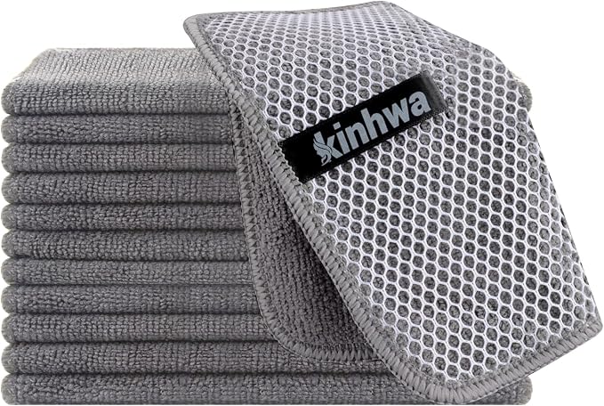 Dish Cloths for Washing Dishes with Scrub Side, Microfiber Dish Rags | Dual-sided microfiber dish cloths with scrubber for stuck-on food, quick dry kitchen washcloths 12 Pack, 7" x 7 Inch Gray