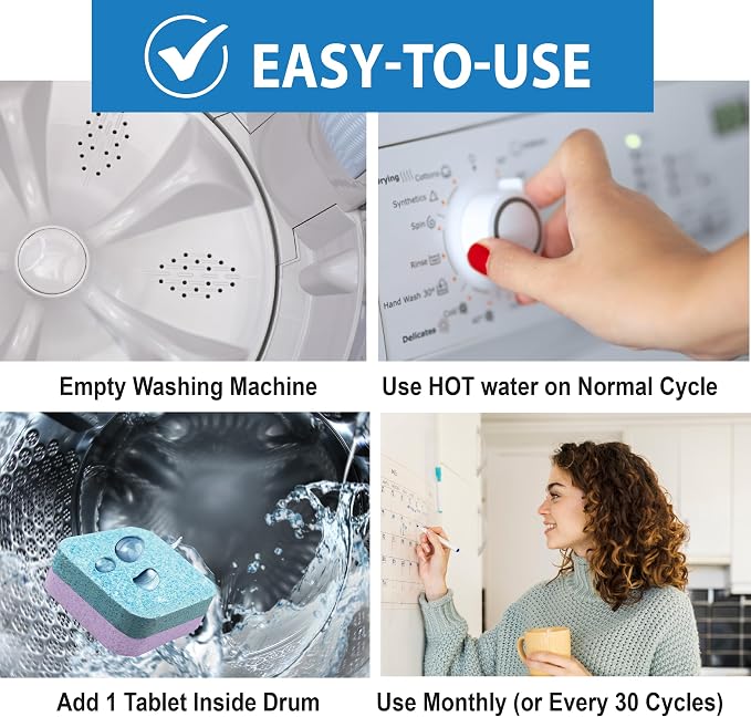 SANI 360° Washing Machine Cleaning tablets, 12 pack is Formulated with Enzyme, Deep Cleans and Deodorizes Front and Top Loading Washers use up to 1-year supply Lavender Scent