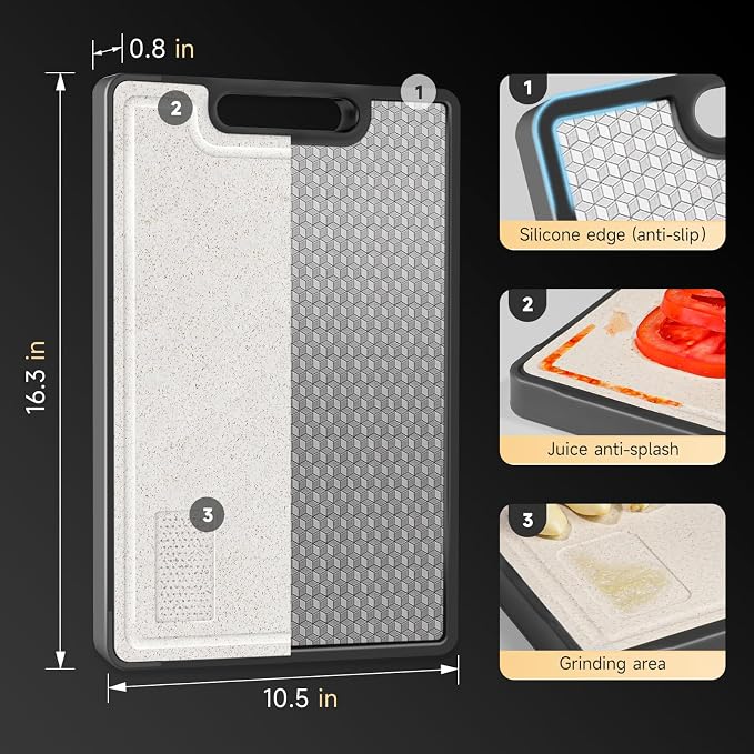 Double Sided Cutting Board, 1 PCS 316 Stainless Steel Cutting Boards for Kitchen, Food Grade, Scratch Resistant Mesh, Large Size 16.3"*10.5" (1 side 316 Stainless Steel Other side Wheat Straw PP)